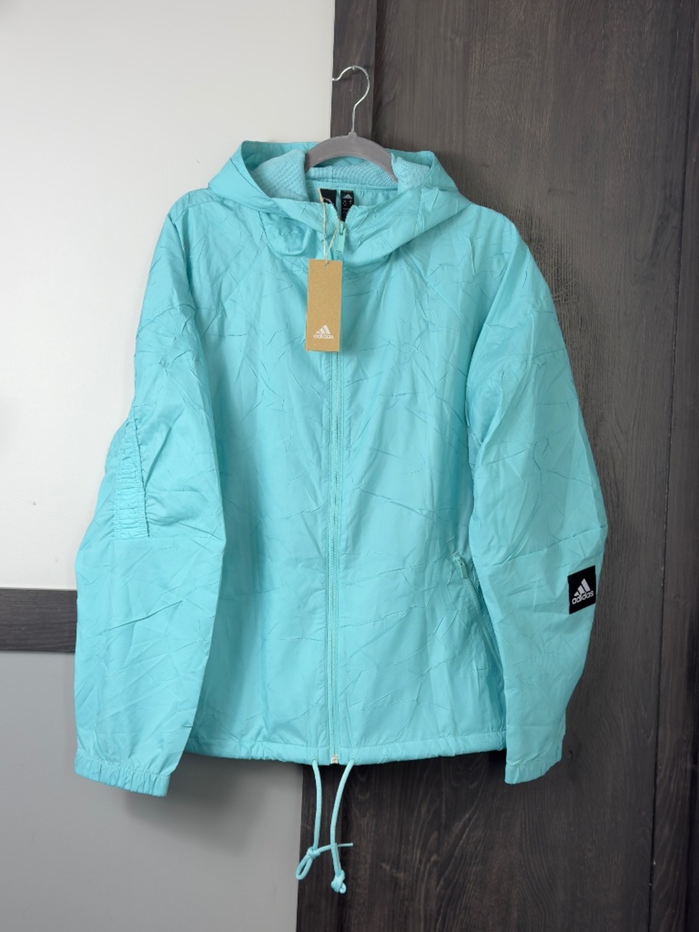 ADIDAS W.N.D prime blue crinkled hoodie jacket full zipper size medium